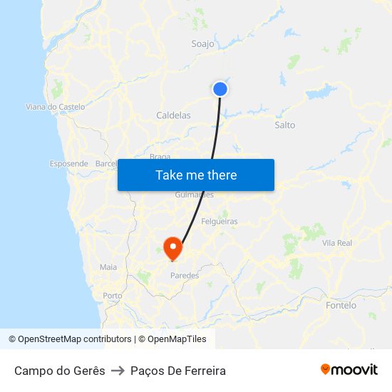 Campo do Gerês to Paços De Ferreira map
