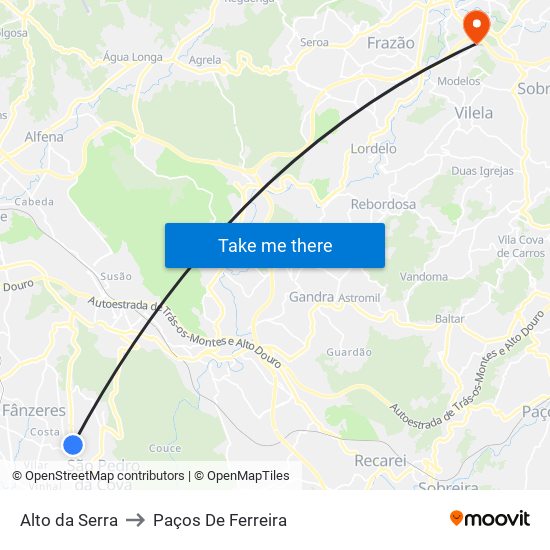 Alto da Serra to Paços De Ferreira map