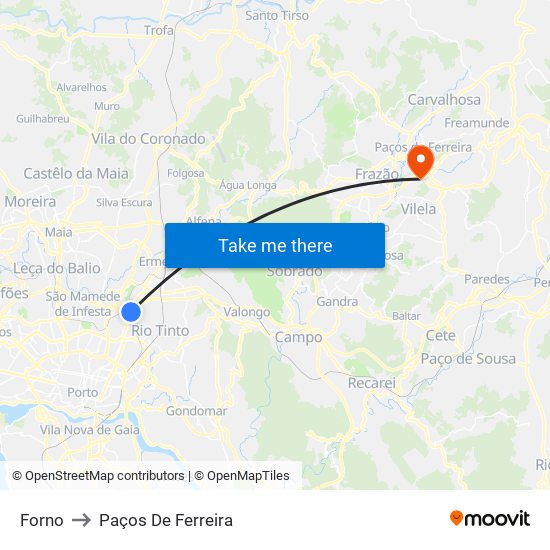 Forno to Paços De Ferreira map