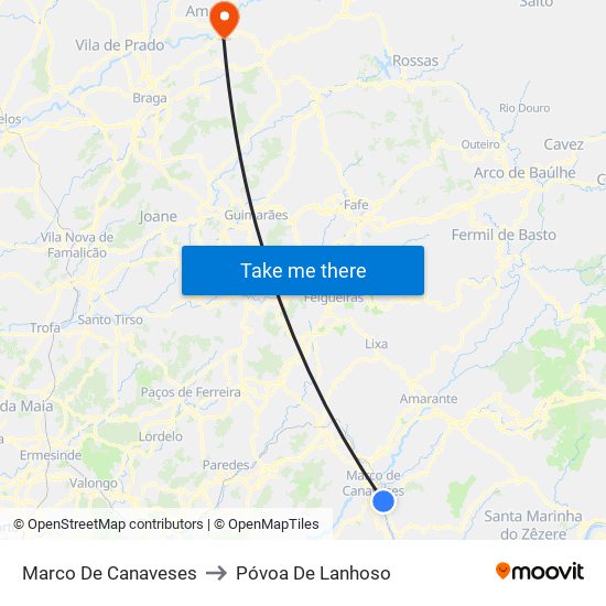 Marco De Canaveses to Póvoa De Lanhoso map