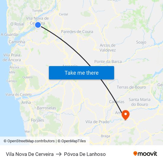 Vila Nova De Cerveira to Póvoa De Lanhoso map