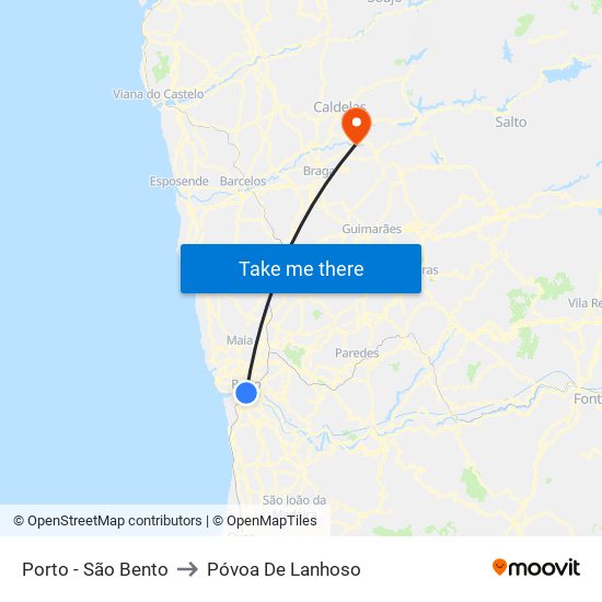 Porto - São Bento to Póvoa De Lanhoso map