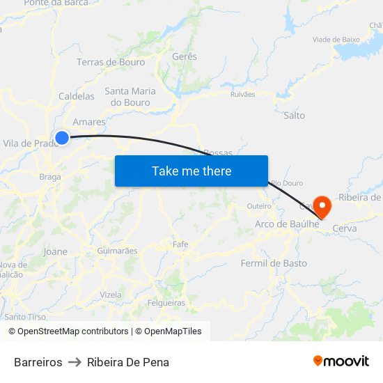 Barreiros to Ribeira De Pena map