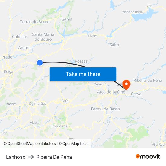 Lanhoso to Ribeira De Pena map