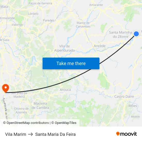 Vila Marim to Santa Maria Da Feira map