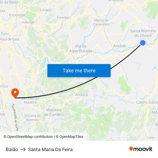 Baião to Santa Maria Da Feira map