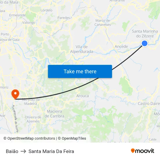 Baião to Santa Maria Da Feira map