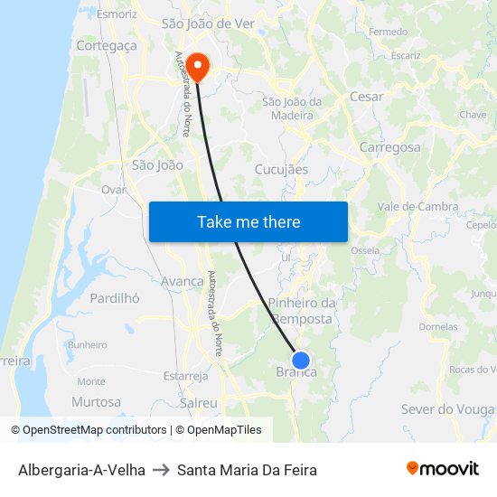 Albergaria-A-Velha to Santa Maria Da Feira map