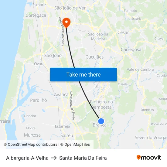Albergaria-A-Velha to Santa Maria Da Feira map