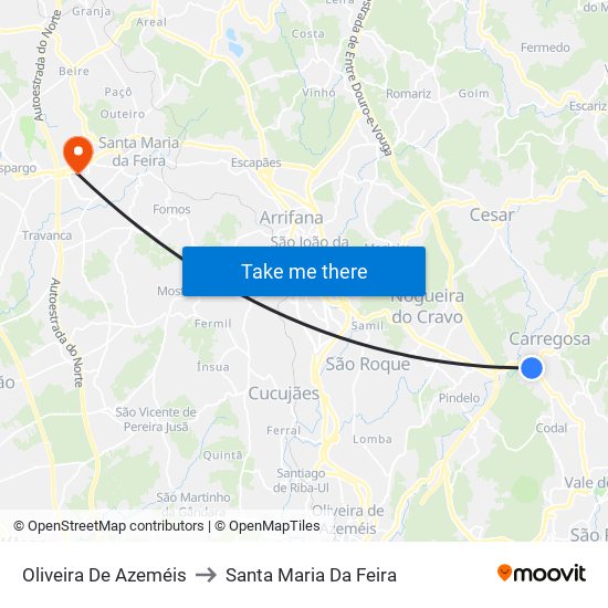 Oliveira De Azeméis to Santa Maria Da Feira map