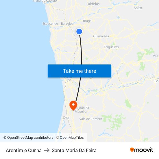 Arentim e Cunha to Santa Maria Da Feira map