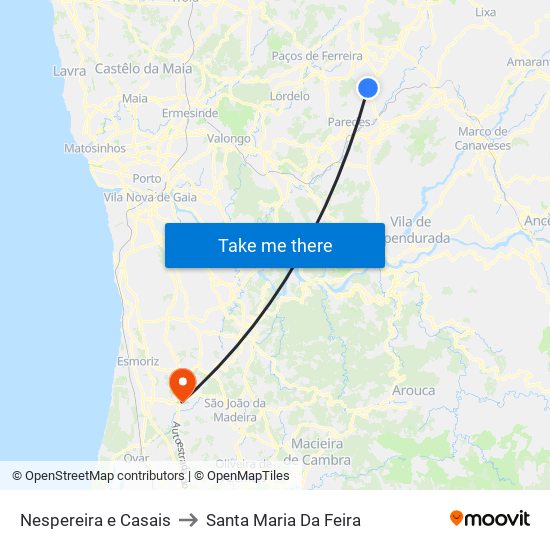 Nespereira e Casais to Santa Maria Da Feira map