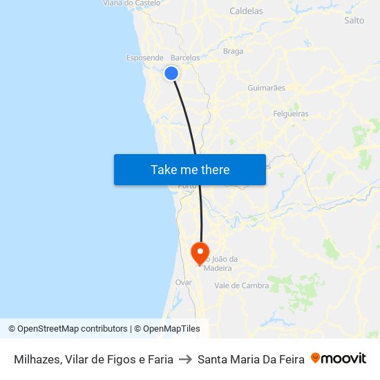 Milhazes, Vilar de Figos e Faria to Santa Maria Da Feira map