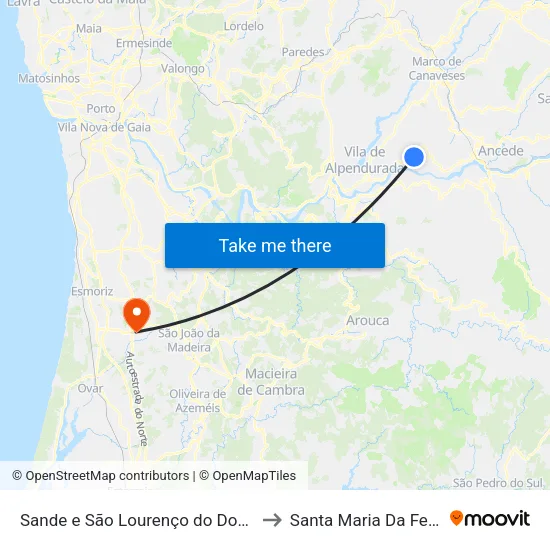 Sande e São Lourenço do Douro to Santa Maria Da Feira map