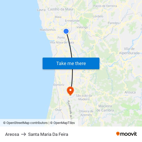 Areosa to Santa Maria Da Feira map