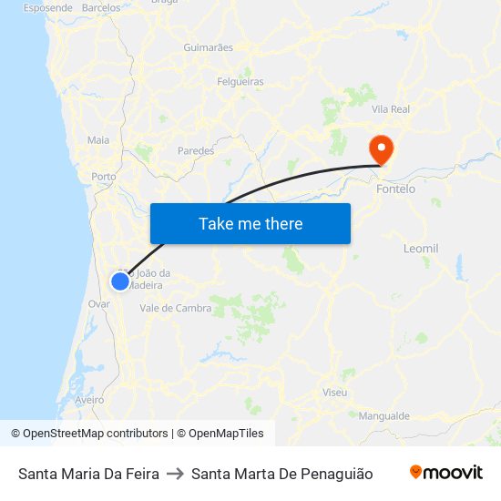 Santa Maria Da Feira to Santa Marta De Penaguião map