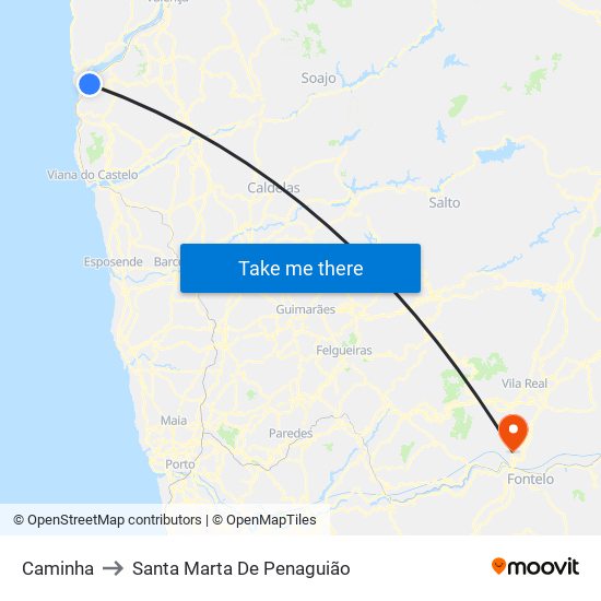 Caminha to Santa Marta De Penaguião map