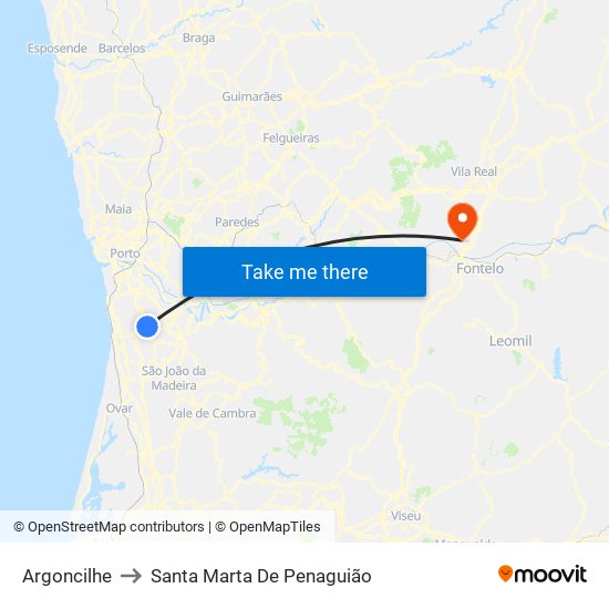 Argoncilhe to Santa Marta De Penaguião map