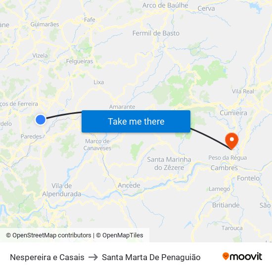 Nespereira e Casais to Santa Marta De Penaguião map