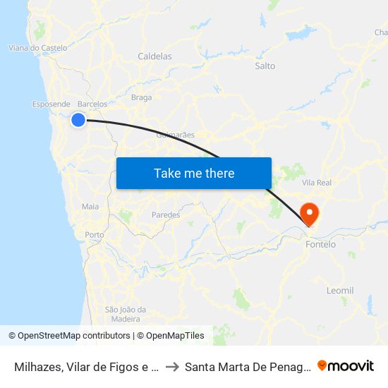 Milhazes, Vilar de Figos e Faria to Santa Marta De Penaguião map