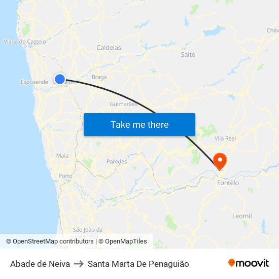 Abade de Neiva to Santa Marta De Penaguião map