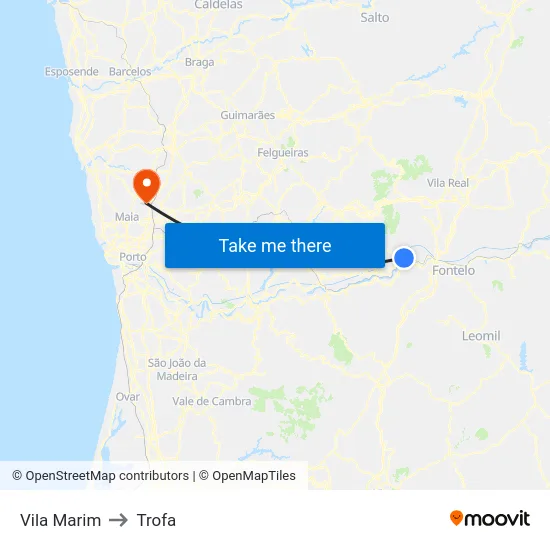 Vila Marim to Trofa map