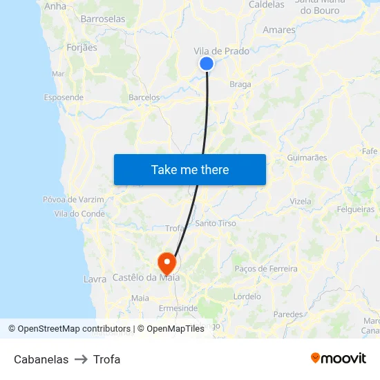 Cabanelas to Trofa map