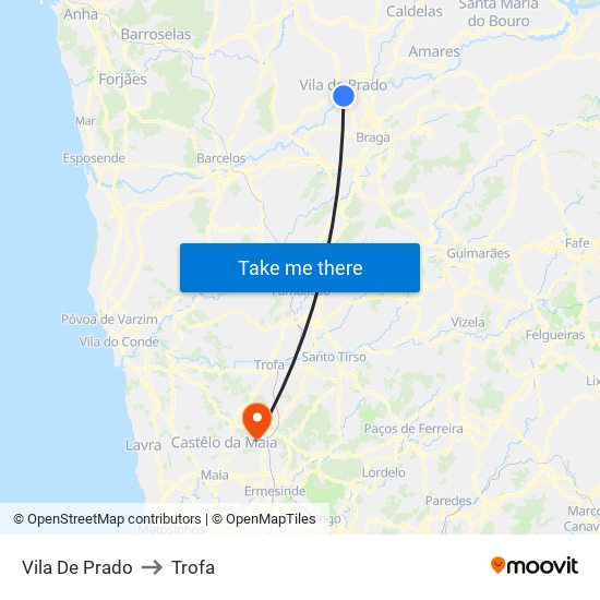 Vila De Prado to Trofa map