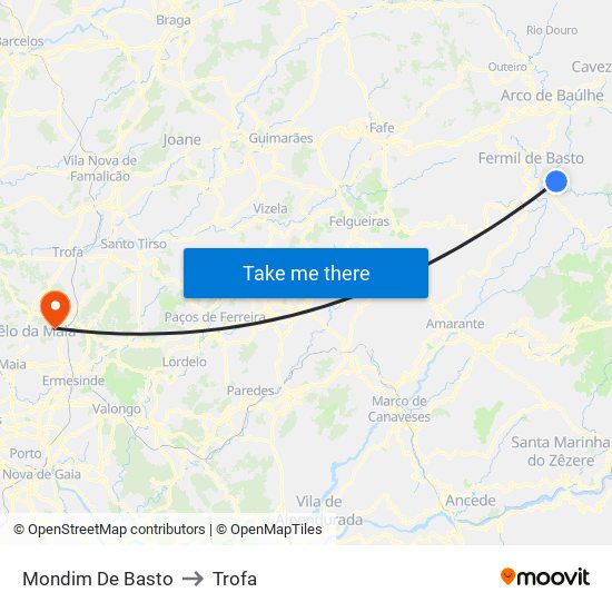 Mondim De Basto to Trofa map