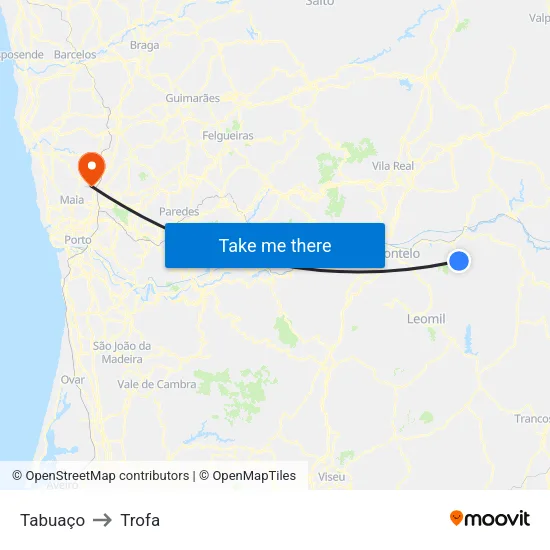 Tabuaço to Trofa map