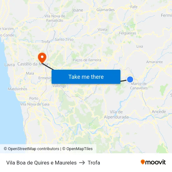 Vila Boa de Quires e Maureles to Trofa map