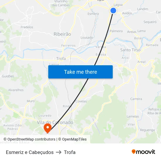Esmeriz e Cabeçudos to Trofa map
