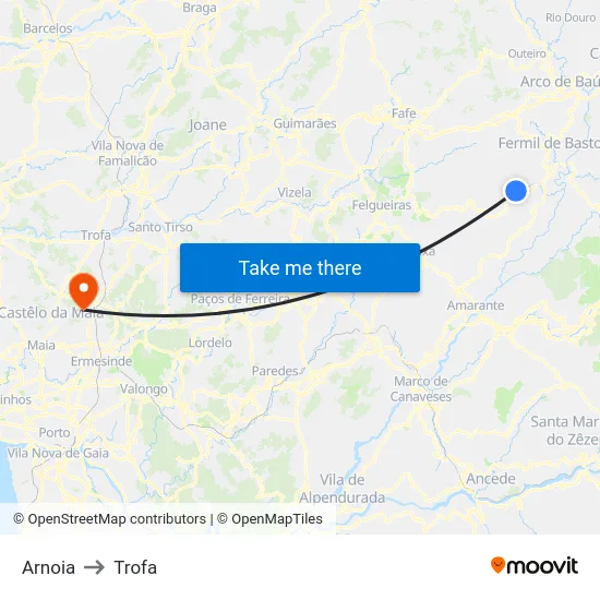 Arnoia to Trofa map