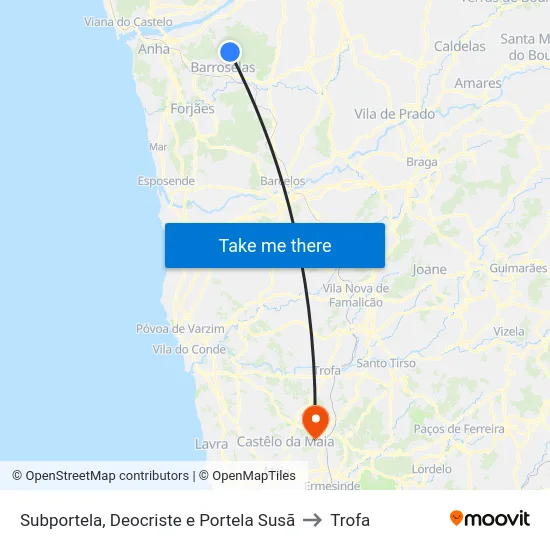 Subportela, Deocriste e Portela Susã to Trofa map