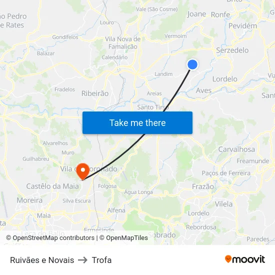 Ruivães e Novais to Trofa map