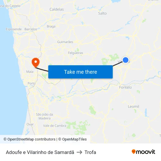 Adoufe e Vilarinho de Samardã to Trofa map