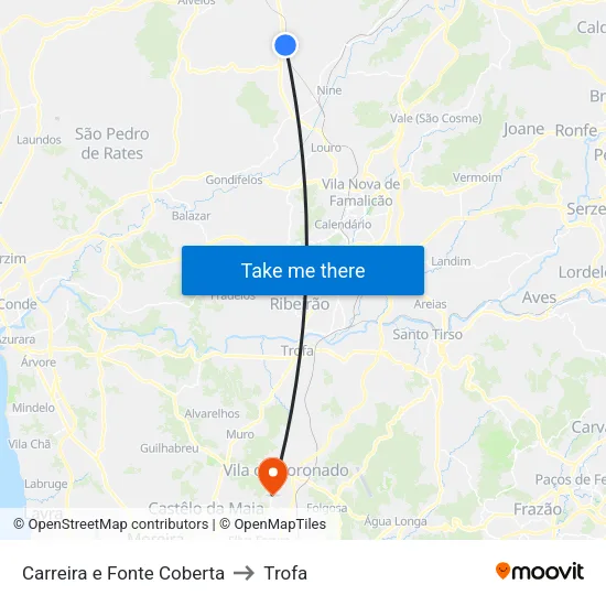 Carreira e Fonte Coberta to Trofa map