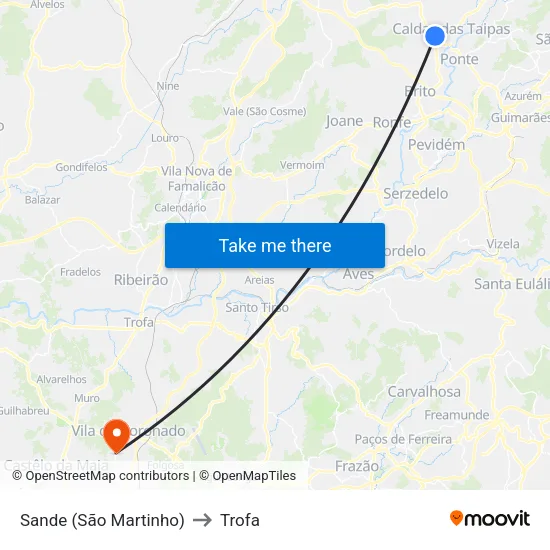 Sande (São Martinho) to Trofa map