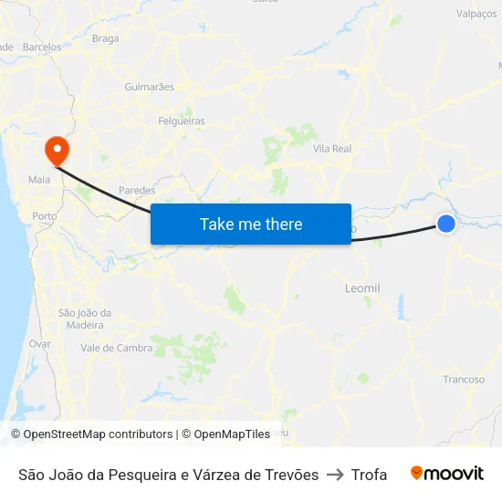 São João da Pesqueira e Várzea de Trevões to Trofa map