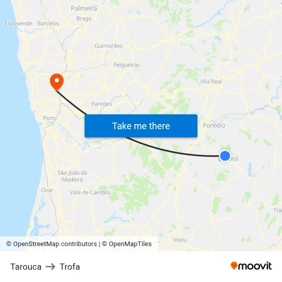 Tarouca to Trofa map