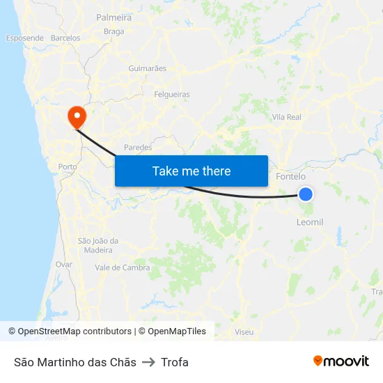 São Martinho das Chãs to Trofa map