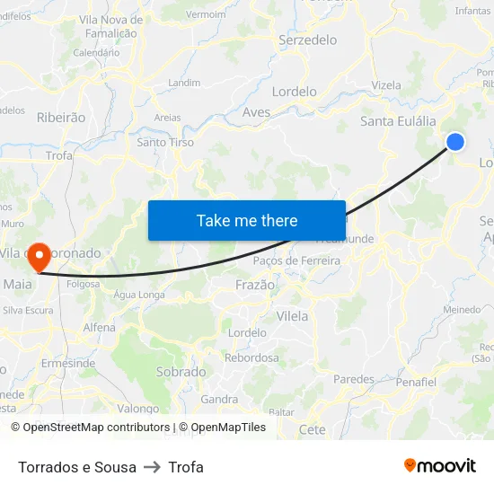 Torrados e Sousa to Trofa map