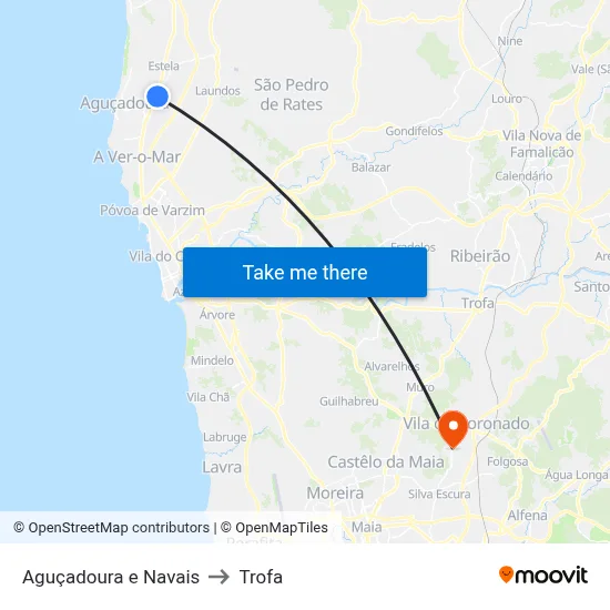 Aguçadoura e Navais to Trofa map