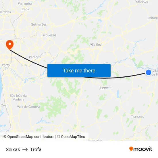 Seixas to Trofa map