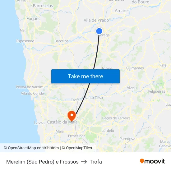 Merelim (São Pedro) e Frossos to Trofa map