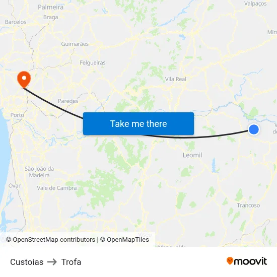 Custoias to Trofa map