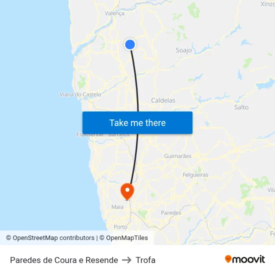 Paredes de Coura e Resende to Trofa map