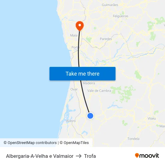 Albergaria-A-Velha e Valmaior to Trofa map
