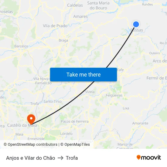 Anjos e Vilar do Chão to Trofa map