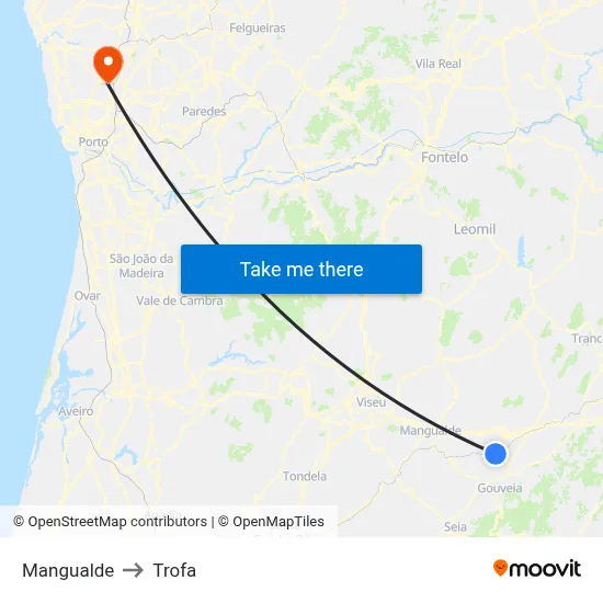 Mangualde to Trofa map